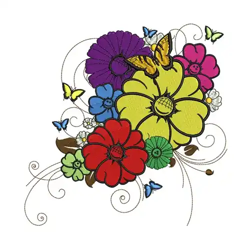 Butterfly Flowers Embroidery Design Weekend Sale