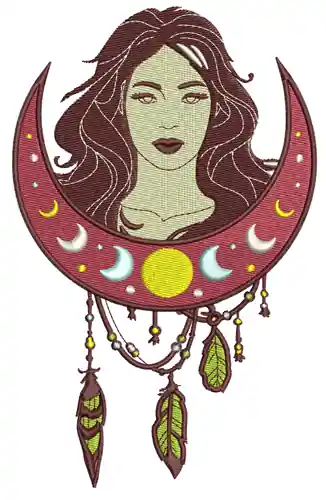 Moon Phases Lady Embroidery Design Direct From Manufacturer