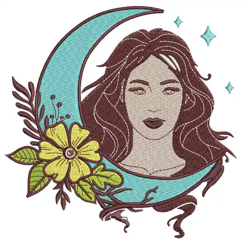 Money Back Guarantee Moon Flower Lady Embroidery Design
