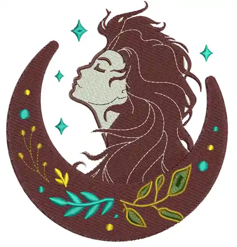 Flash Sale Crescent Moon Lady Embroidery Design
