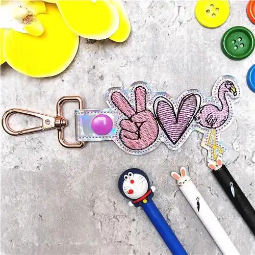ITH Peace Love Flamingo Key Fob Embroidery Design Genuine