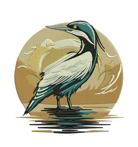 Bird In Water Embroidery Design Authentic
