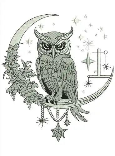 Grab Now Moon Owl Embroidery Design