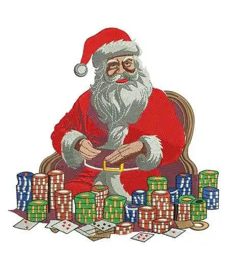 Poker Game Santa Embroidery Design Brand New