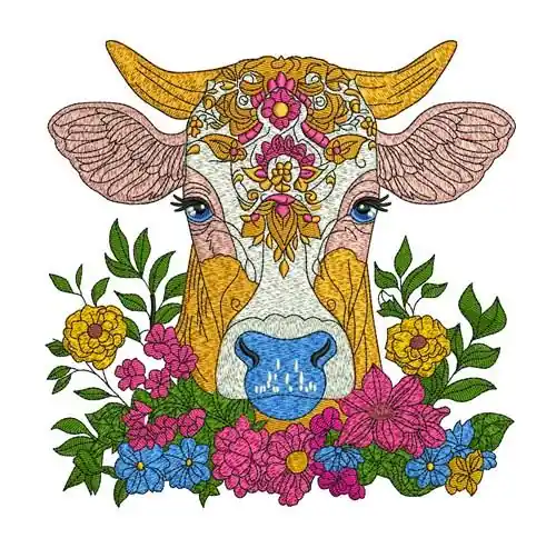 Cow In Flowers Embroidery Design Time-Limited