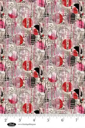 Factory Price Spread The Word Newspaper with Abstract Dots Pink Kathryn Kramer Waters Blank Quilting Cotton Fabric BQ-4199-22