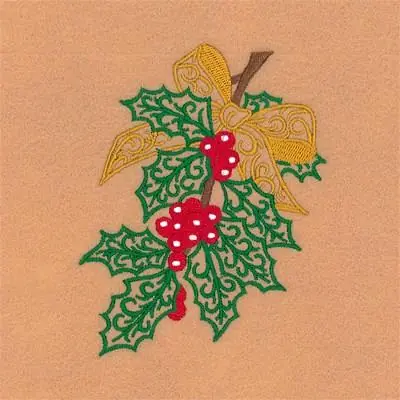 Winter Filigree Holly Embroidery Design Holiday Sale