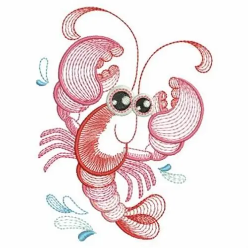 Rippled Kawaii Lobster Embroidery Design In Demand
