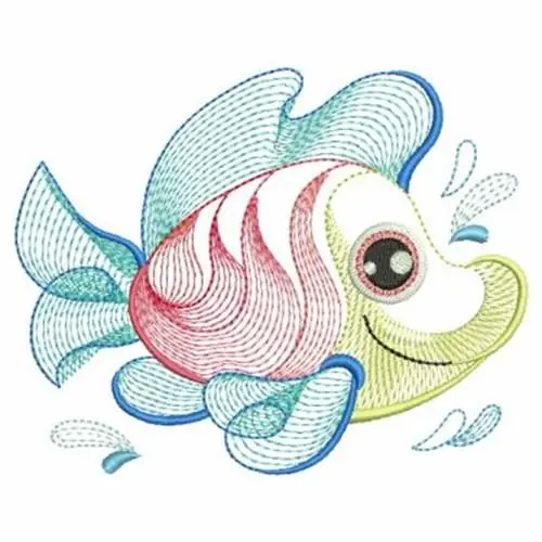 Affordable Rippled Kawaii Ocean Fish Embroidery Design