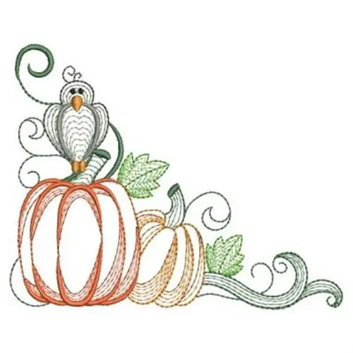 Vintage Pumpkin & Crow Corner Embroidery Design Certified