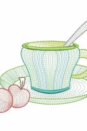 Worldwide Shipping Rippled Tea & Cherries Embroidery Design