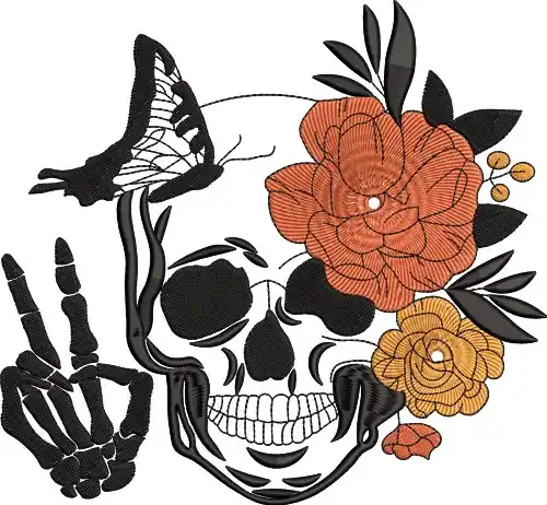 Peace Skull Embroidery Design Weekend Sale