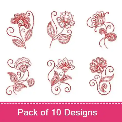 Trending Redwork Swirl Jacobean Flowers Embroidery design pack by Sweet Heirloom, Embroidery Packs on EmbroideryDesigns.com