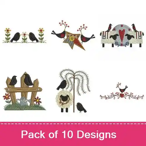 Hot Deal Country Crow Embroidery design pack by Sweet Heirloom, Embroidery Packs on EmbroideryDesigns.com