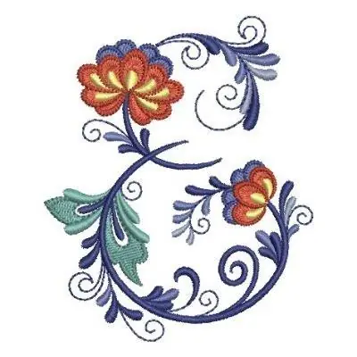 Delft Floral Alphabet E Embroidery Design Exclusive