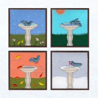 Birdbath Seasons Embroidery Design Reduced Price