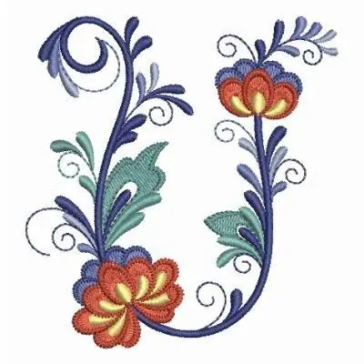 Delft Floral Alphabet U Embroidery Design Latest
