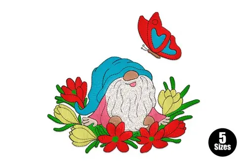 Gnome In Flowers Embroidery Design Get Yours