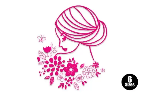 Lady In Flowers Embroidery Design Reduced Price