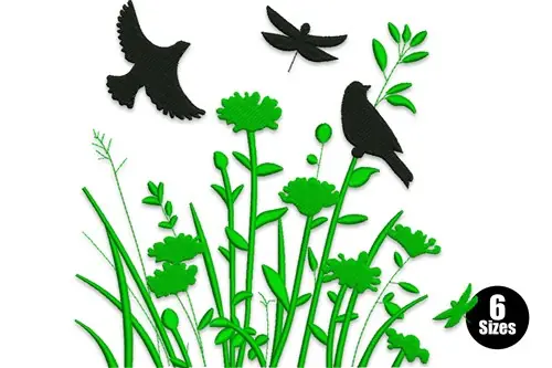 Viral Bird In Flowers Embroidery Design
