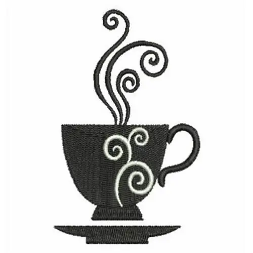 Swirly Coffee Silhouette Embroidery Design Fan Favorite