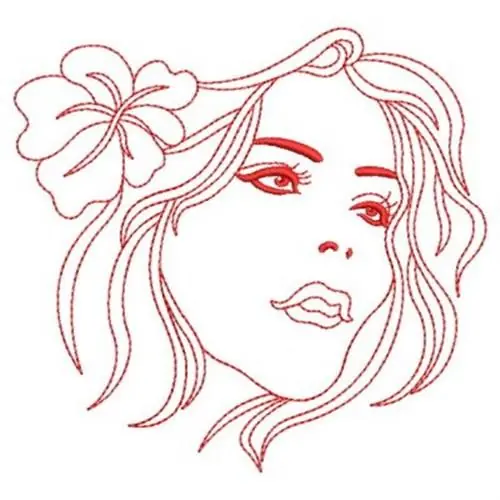 Next Day Delivery Floral Woman Redwork Embroidery Design