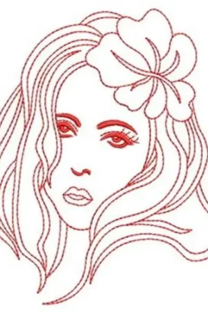 Buy Today Floral Woman Redwork Embroidery Design