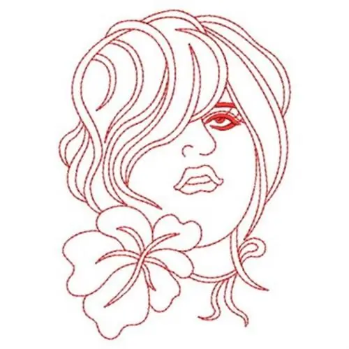 Pretty Woman Redwork Embroidery Design No Minimum Order
