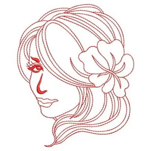 Luxury Pretty Woman Redwork Embroidery Design