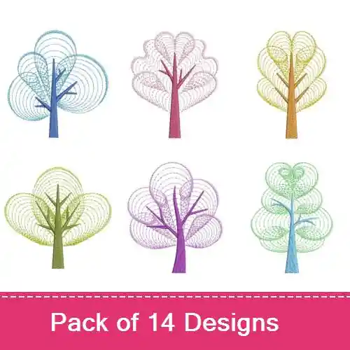 Rippled Retro Trees 2 Embroidery design pack by Ace Points, Embroidery Packs on EmbroideryDesigns.com No Minimum Order