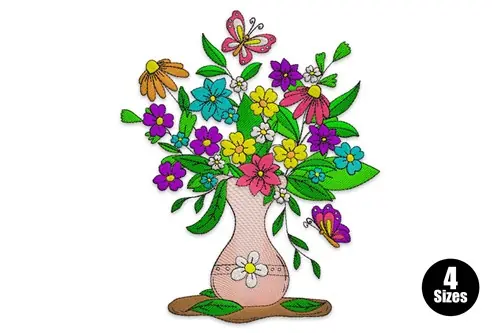 Fast Shipping Flower Vase Embroidery Design