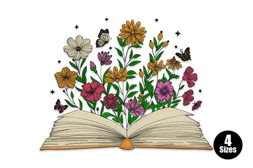 Express Delivery Book Flowers Embroidery Design