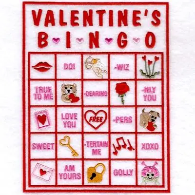 Valentine Bingo Card 10 Embroidery Design Weekend Sale