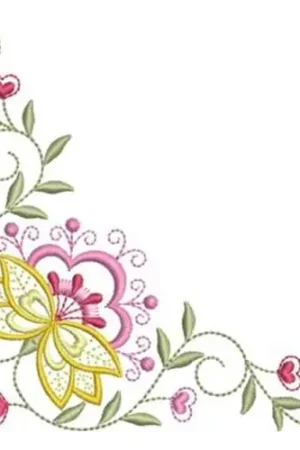 Yellow Jacobean Corner Embroidery Design Bargain