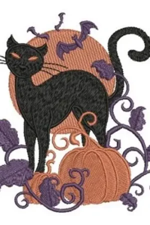 Best Seller Halloween Cat Silhouette Embroidery Design