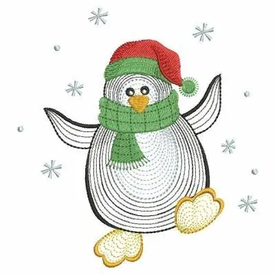 Winter Penguin Embroidery Design Instant Buy