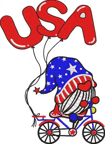 Handmade USA Bike Gnome Embroidery Design