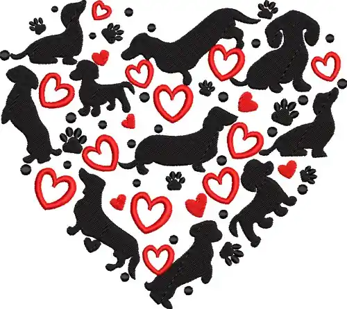 Dachshund Heart Embroidery Design Fast Shipping