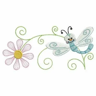 Handmade Daisy Dragonfly Embroidery Design