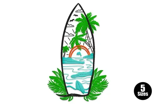 Bulk Order Summer Surfboard Embroidery Design