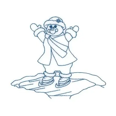 Crafted Snow Woman Ice Skating Embroidery Design