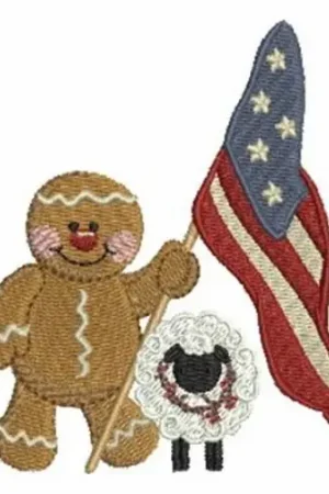 Clearance Gingerbread Man & Flag Embroidery Design