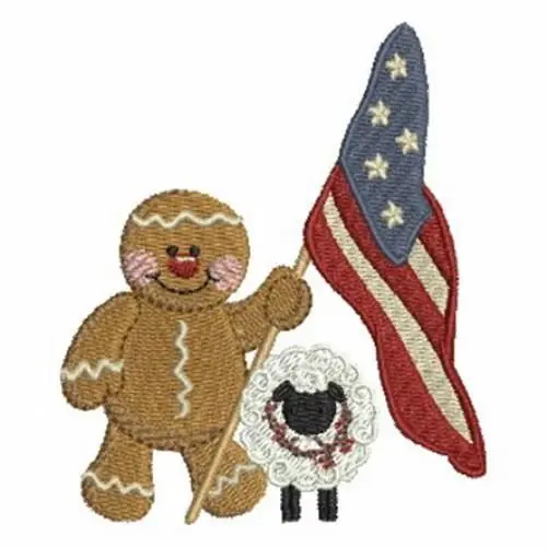 Clearance Gingerbread Man & Flag Embroidery Design