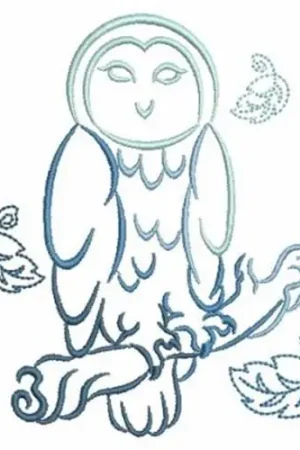 Blue Owl Outline Embroidery Design New Release